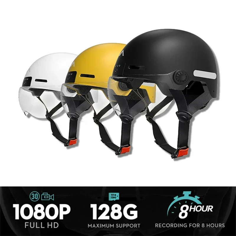 Motorcycle Video Helmet 1080P Riding Camera Sports Bicycle Helmets 130° Wide Angle Recorder Lighting Smart Taillight Helmets