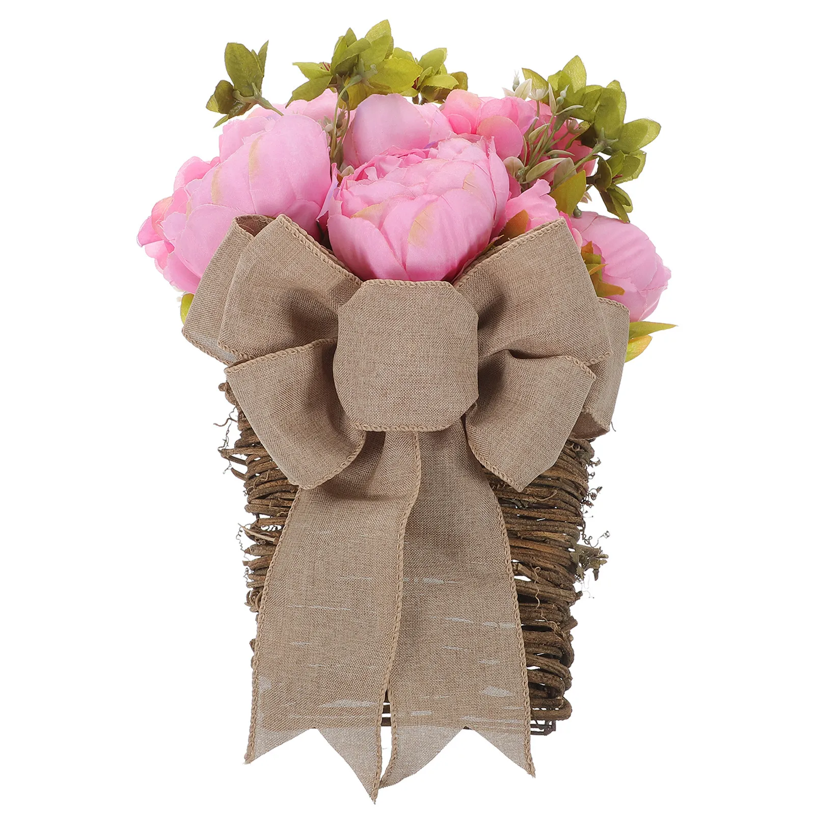 

Подвесная корзина с искусственными цветами для входной двери: реалистичные пионы в плетеной корзине из ротанга для декора дома и офиса
