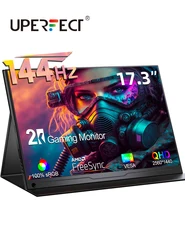 UPERFECT 17,3-calowy przenośny monitor do gier 2K 144 Hz 2560x1440 HDR FreeSync IPS Wyświetlacz na PC Mac Telefon Konsola do gier Steam Deck z podwójnymi głośnikami VESA