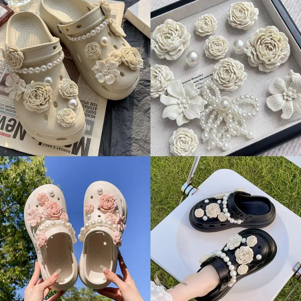 

Clogs Slipper Shoe Buckle 3D Hole Shoe Clips Flower Shoes Charm Bone White Shoe Lace Clips Detachable Pearls Shoe Decoration Set