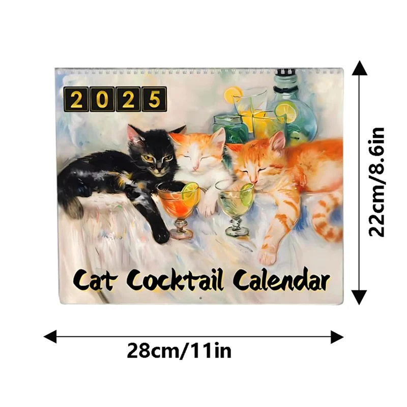 Top-Decorative Wall Calendar 2025 Cat Cocktails Pattern Desk Calendar Decorative Animal Calendar For Table Ornament