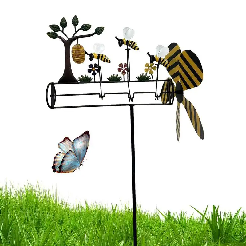 Bee Windmill Metal Lawn Ornament Windmill Three Little Bees Windmill Outdoor Yard Art Stake For Outdoor Yard Lawn Garden