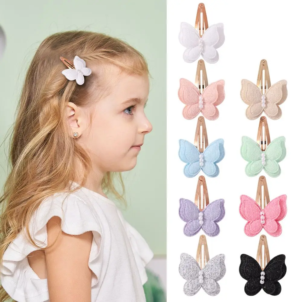 

100pc/lot New Pearl Butterfly Bow Baby Girl Hair Clips Double Layer Bow Hairpins for chirdren Hair Accessories Barrettes Kids