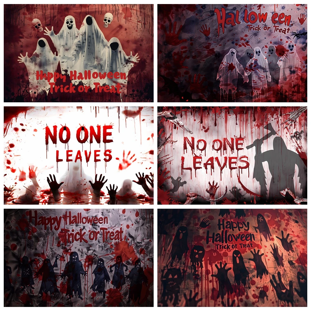 

Bloody Halloween Backdrop Dripping Blood Ghost Shadow Zombie Vampire Horror Death Reaper No one can leaves Photo Background