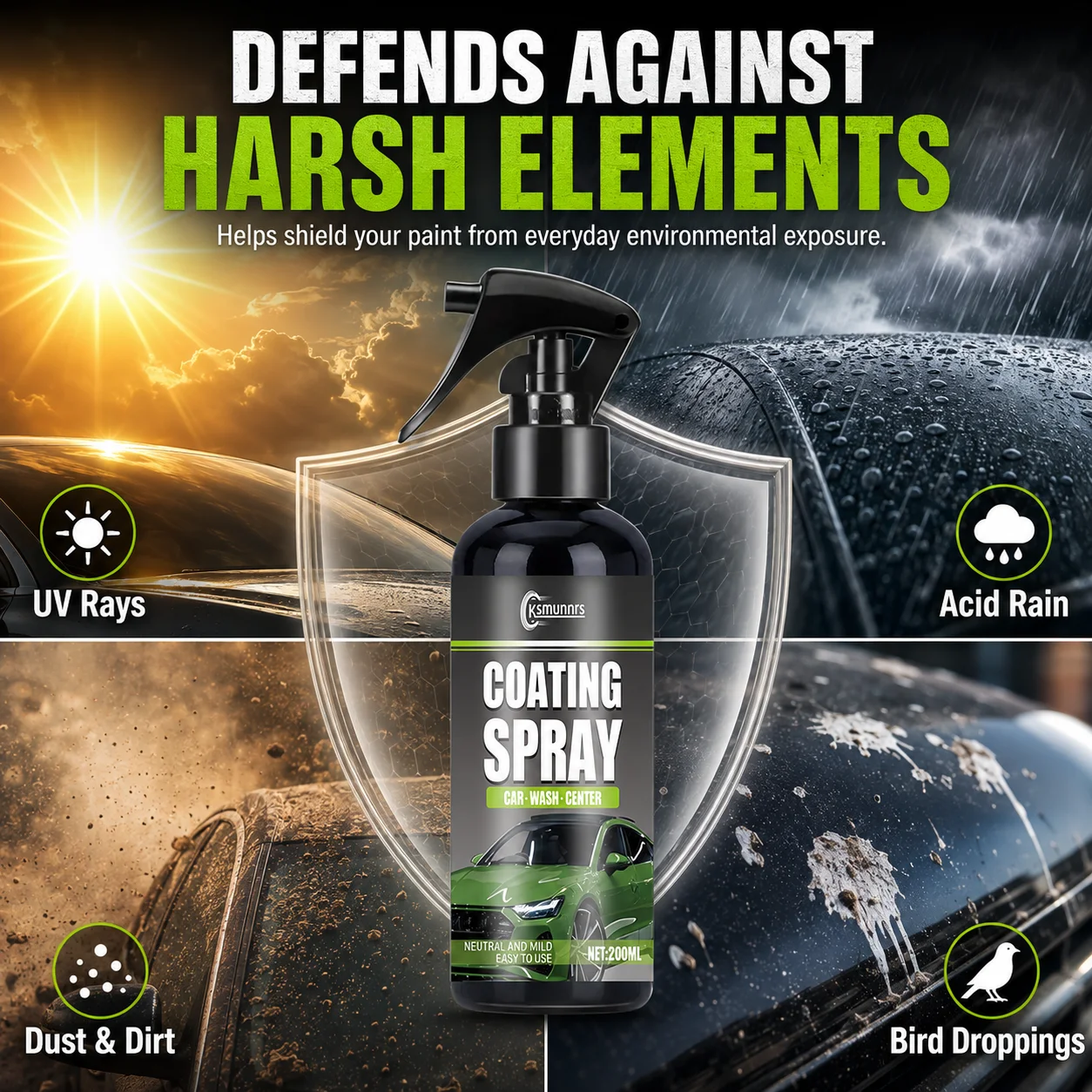 200ml Car Coating Spray, Ceramic Paint Sealant, Defends Against UV, Acid Rain, Dust & Bird Droppings, Protect Auto Paint Surface