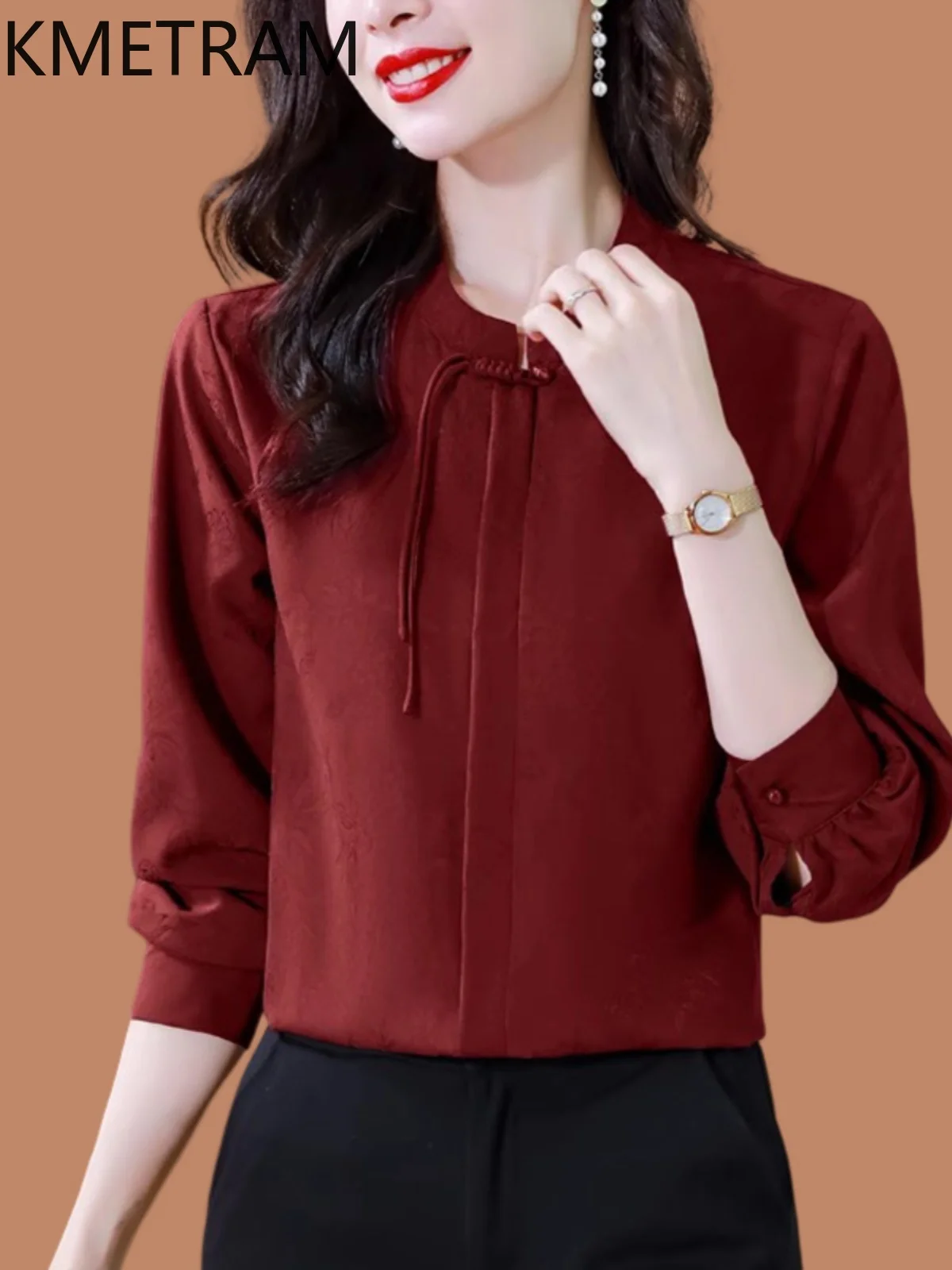 KMETRAM Natural Mulberry Blouse Woman Spring Long Sleeve Tops for Woman Clothing Solid Elegant Woman's Shirts 2025 Tops Femme