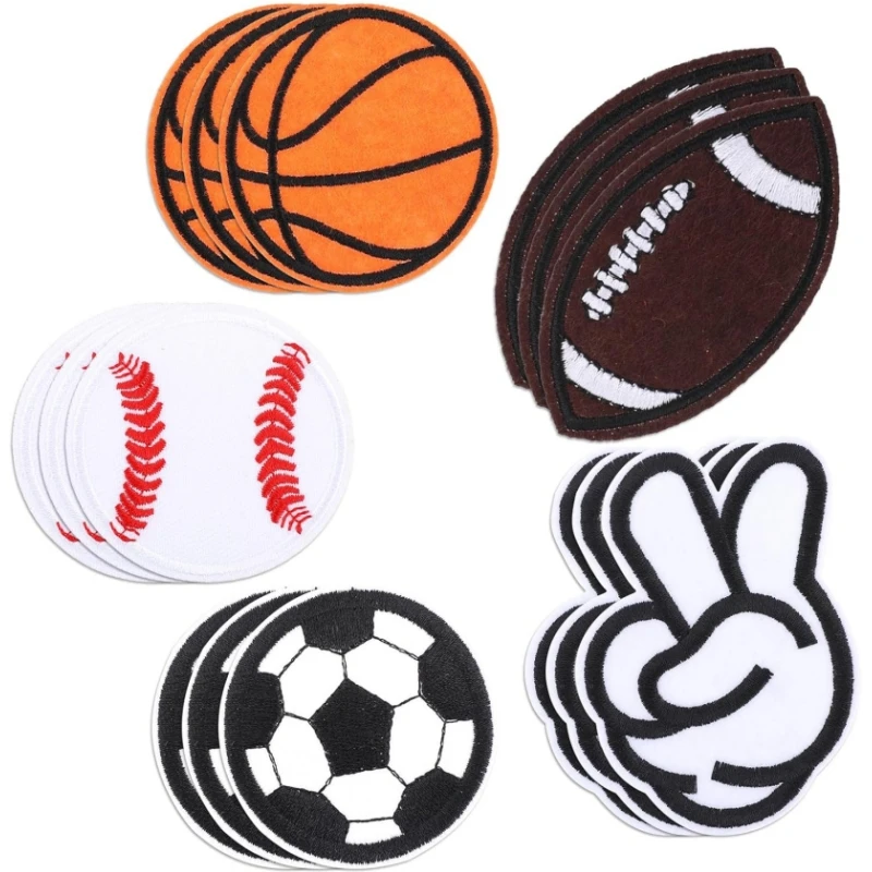 5Pcs/Lot Sports Ball Patches Iron On Embroidered Fabric Patch Flower Applique for Handmade Accessories Ornament Making DIY Craft