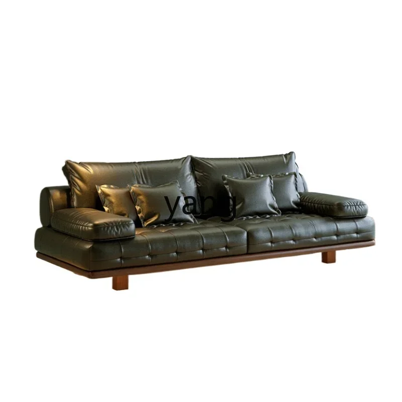 CX solid wood sofa living room straight top layer cowhide sofa