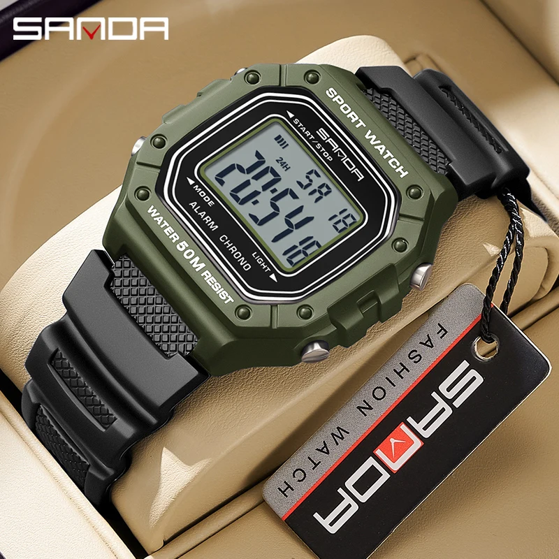 SANDA jam tangan Digital anti guncangan, jam tangan pria, Digital mewah, anti guncangan, olahraga militer, anti air, Alarm, Stopwatch, gaya 2156 G