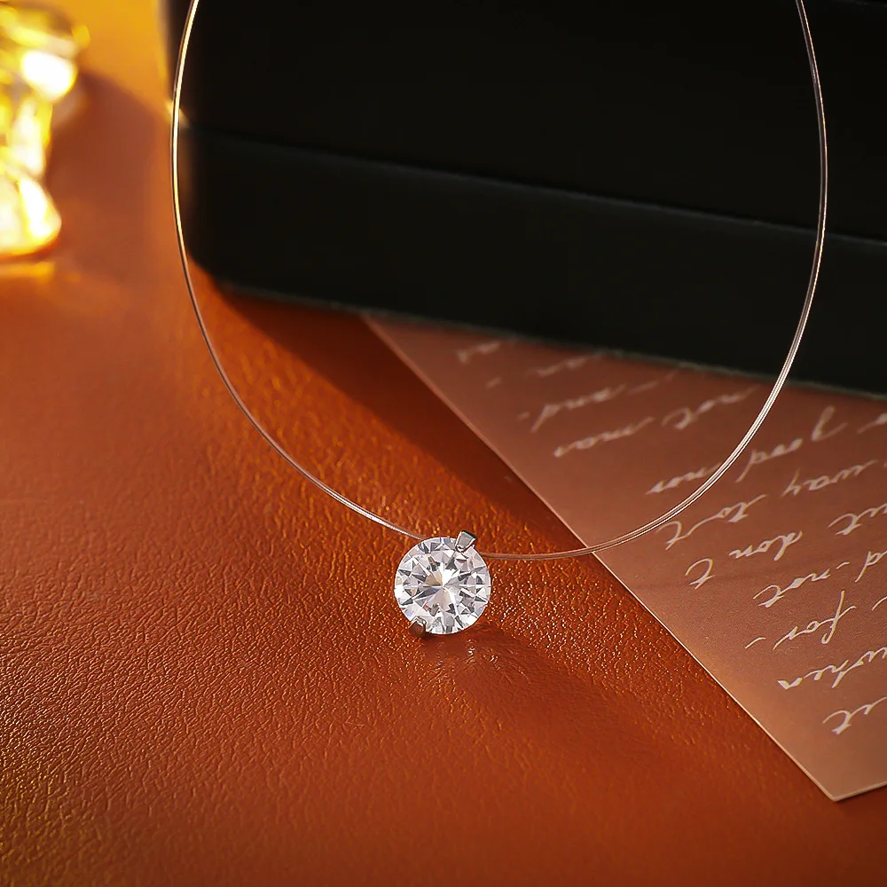 

D VVS1 0.5-5CT Moissanite Pendant Necklace for Women 925 Sterling Silver Transparent Fishing Line Chain Party Jewelry Choker