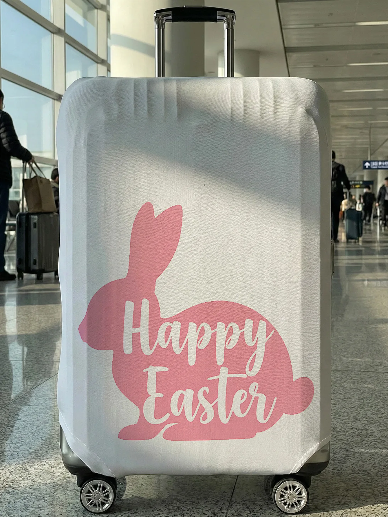 

Чехол для багажа с рисунком «Белый фон, розовый кролик, Счастливой Пасхи», подходит для чемоданов 18-32 дюймов, чехол на ручку чемодана, дорожные аксессуары