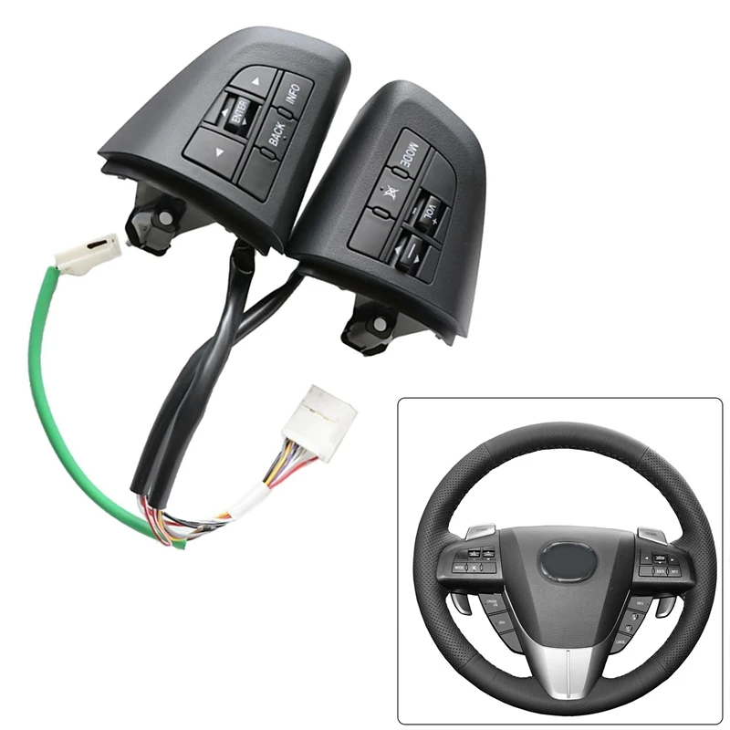 2Pcs Car Volume Mode Multi-Function Steering Wheel Switch Control Buttons for Mazda 3 5 CX-5 CX-7