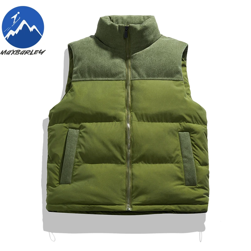 Maxbarley Plus Size Male Gilet Corduroy Camping Warm Sleeveless Coat Luxurious Snow Comfort Lightweight Autumn Winter Waistcoat