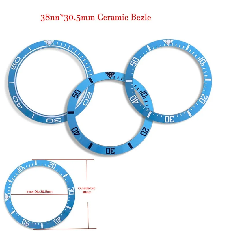Ceramic 38mm*30.5mm Watch Bezle Lake Blue SUB Number Scale Insert Digital Ring Fits for SUB 40mm Watch Case Watch Parts