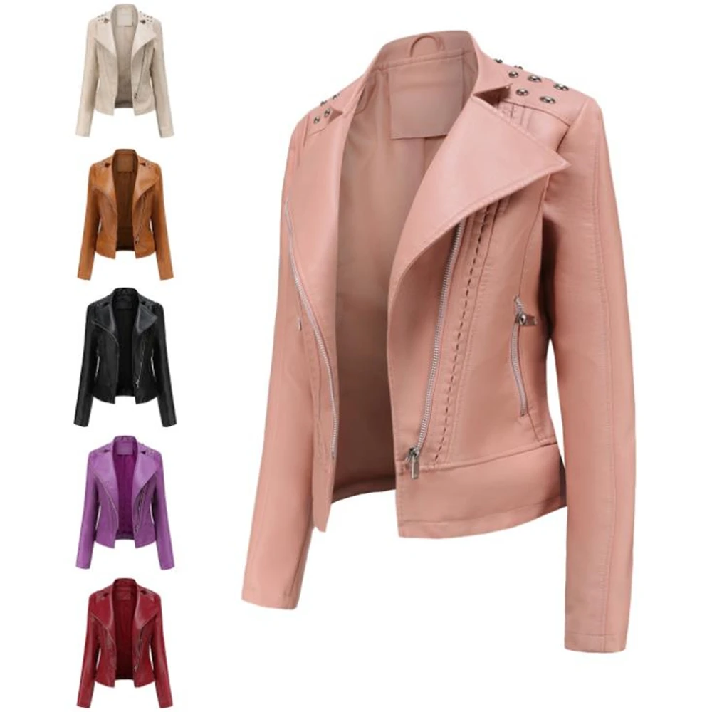 Punk Streetwear Faux Leather Jacket Women Harajuku Zipper Motorcycle Biker Slim Fit Jackets Coats Ladies Stand Collar Outerwear