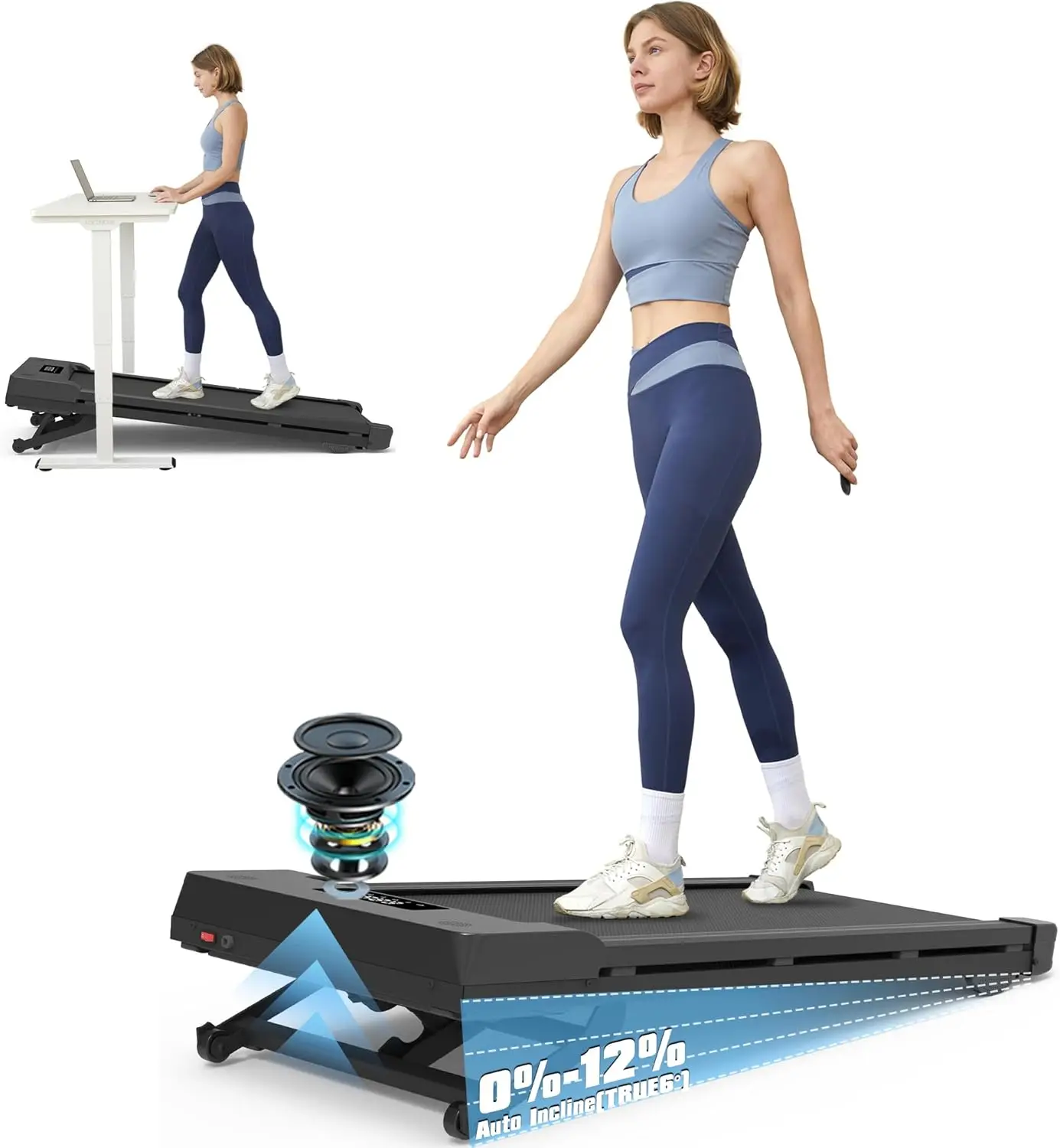 

Беговая дорожка Walking Pad с автоматическим наклоном 12%, 9 уровней, емкостью 450 фунтов, Bluetooth-динамик под столом, беговые дорожки для домашнего туризма, 5