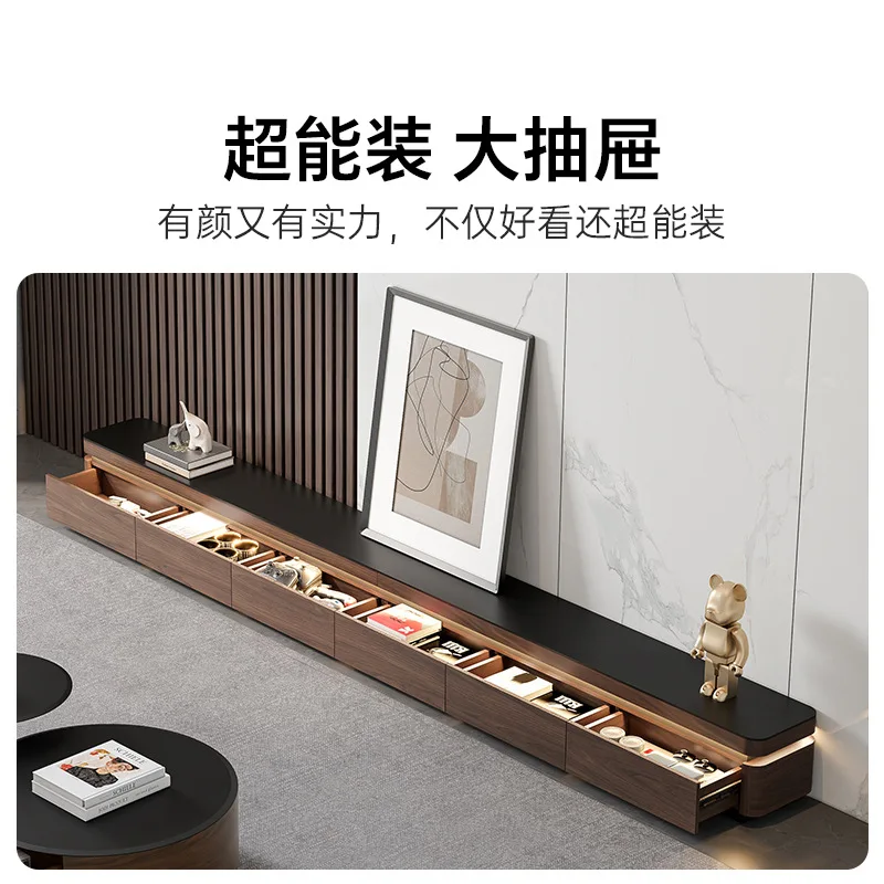 TV cabinet living room high-end floor-to-ceiling household slate walnut locker integrated coffee table combination