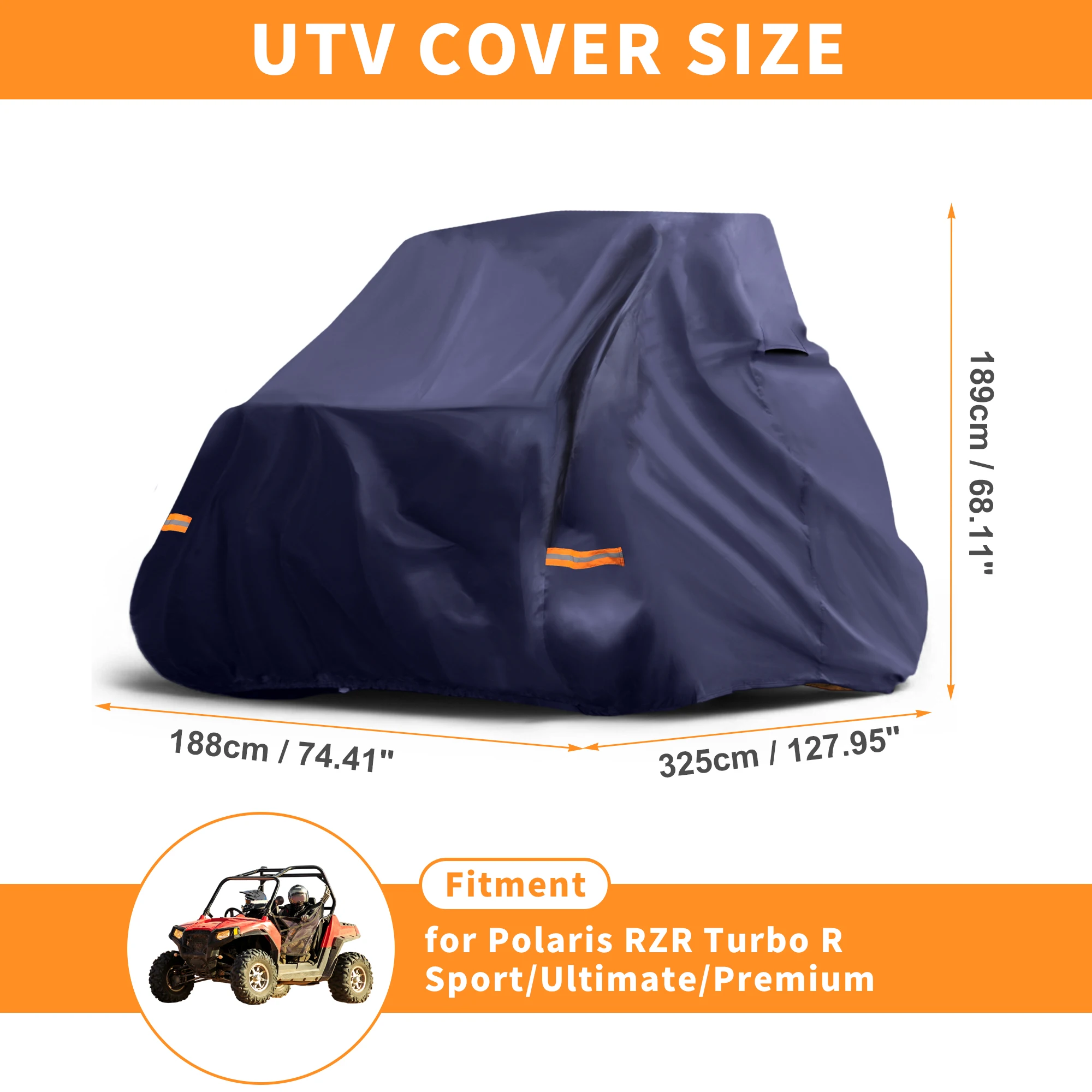 UXCELL Waterproof Outdoor UTV Cover for Polaris RZR Turbo R Sport/Ultimate/Premium 210D-PU 325x188x189cm Vehicle Protection