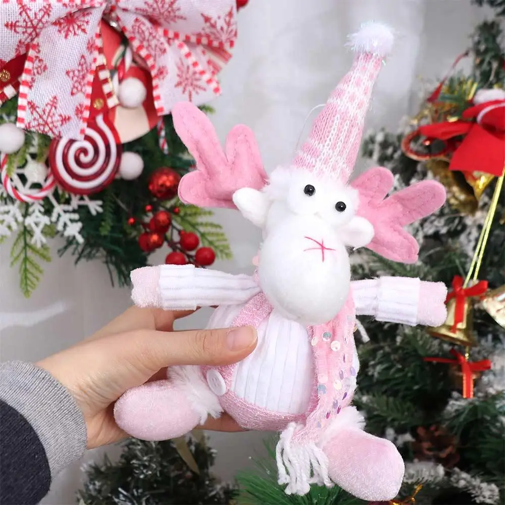 Tabletop Christmas Snowman Realistic Sitting Knitted Elk Snowman Cartoon Soft Christmas Pink Decorations Party Supplies
