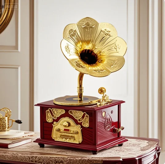 Caja de música de gramófono de estilo nostálgico, caja de música de gramófono con bocina Retro clásica antigua, regalo de decoración del hogar