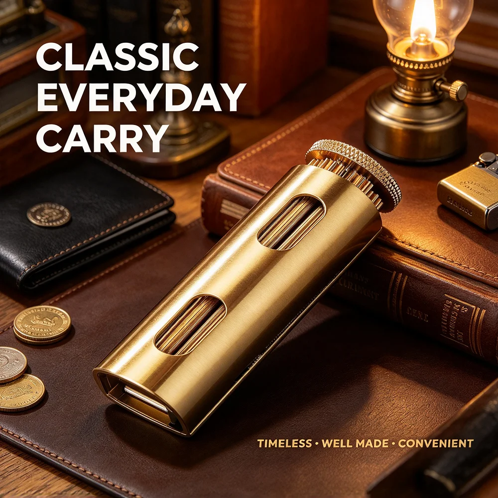Brass Cigarette Roller Machine Hand Manual Regular Tobacco Maker Injector DIY RYO Rolling Smoking Tool 70mm Papers Xmas Man Gift
