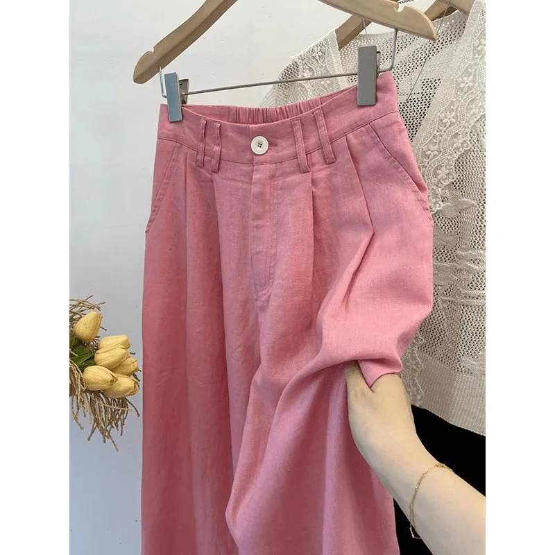 

Sli Cool Sweet Casual Pants Women's High Waist Wide Leg Jeans Slimming Denim Summer Five-Quarter Length Non-Matching