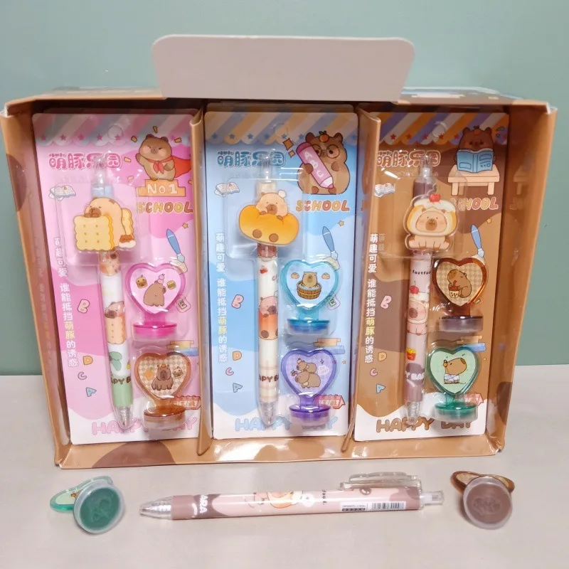 

3 компл., гелевая ручка с рисунком капибары, 0,5 мм, черная фирменная ручка, шариковая ручка с печатью, школьные и офисные канцелярские принадлежности, подарок для детей