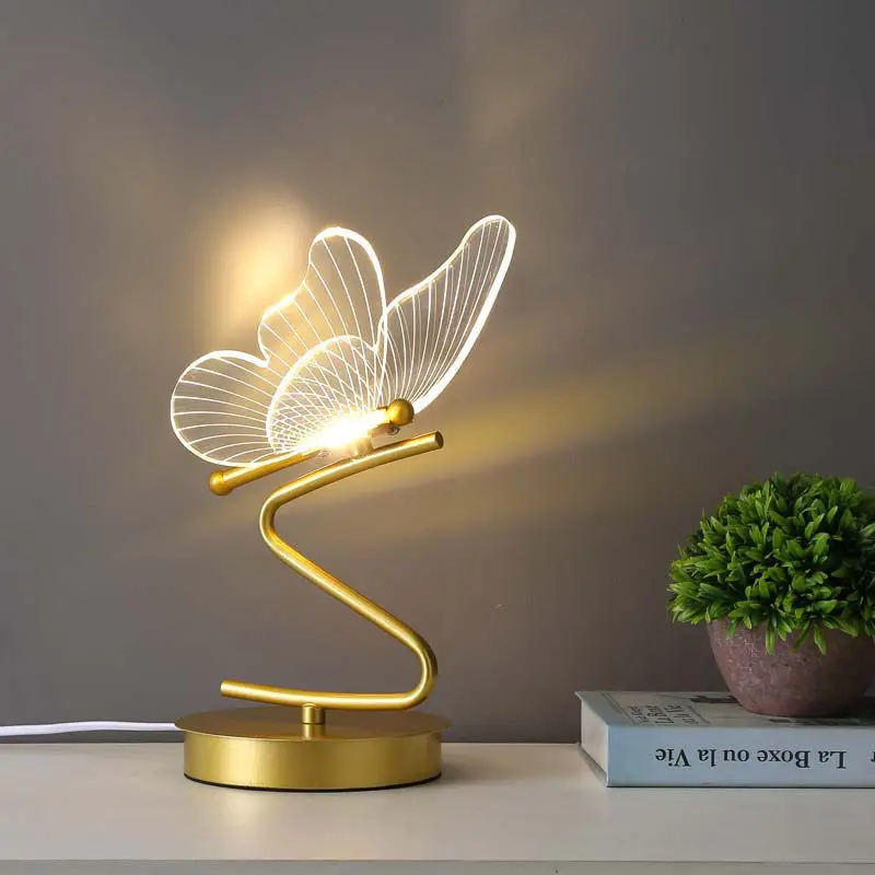 Nordic Butterfly Table Lamp USB Indoor Lighting Switch Button Home Decor Bedroom Bedside Living Room Dinner LED Desk Lamps