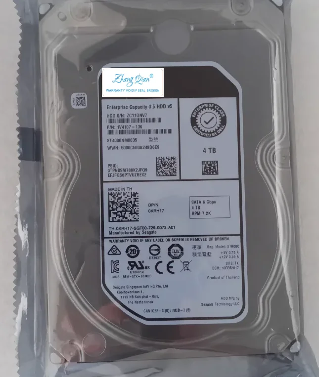 

Для DELL 0KRH17 ST4000NM0035 4T 7,2K 3,5 дюйма 128M SATA жесткий диск 6G серверный HDD KRH17