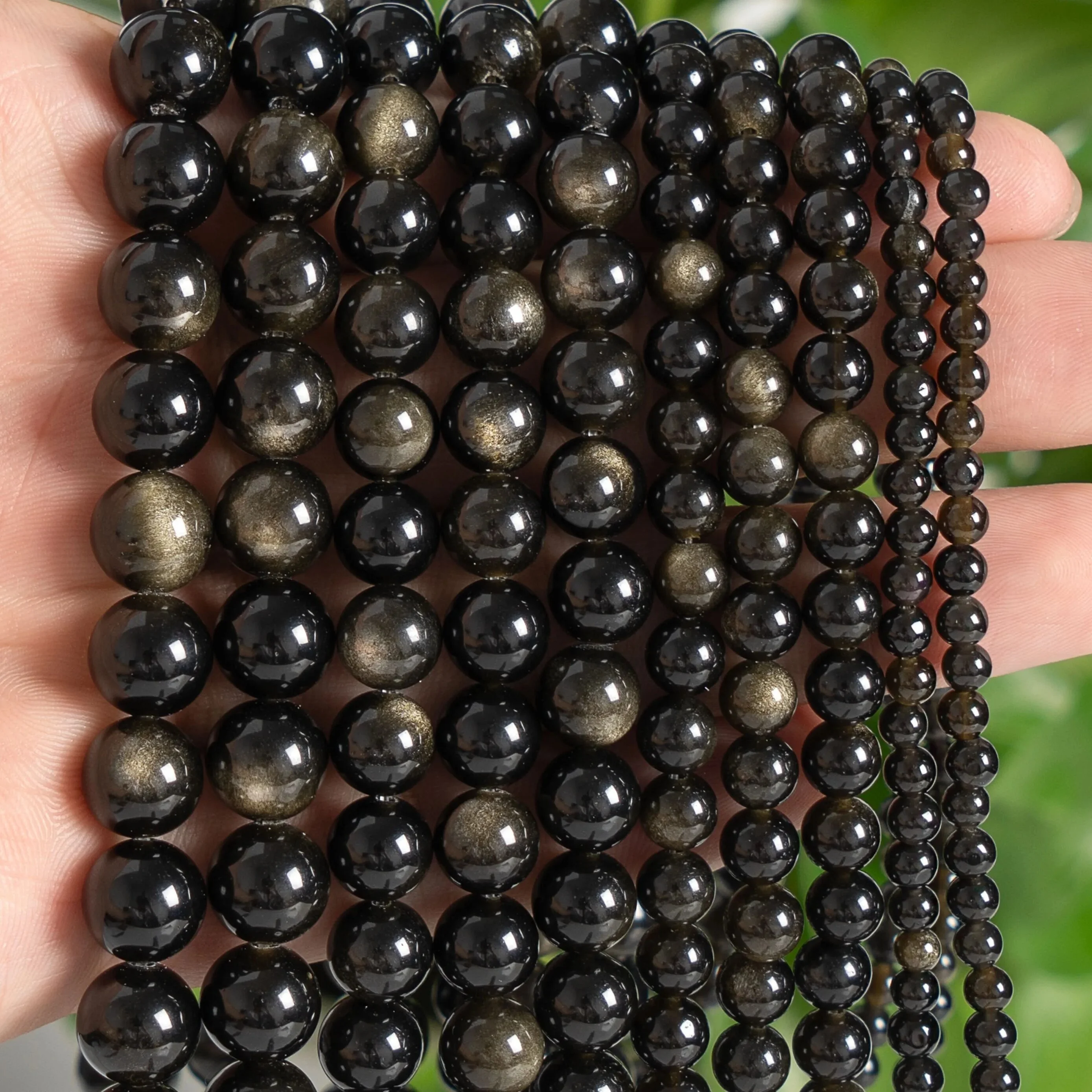 Großhandel Natürliche Goldene Obsidian-Perlen Runde Lose Spacer-Glänzende Perlen für Schmuckherstellung Armband Halskette DIY-Zubehör – Detail 1
