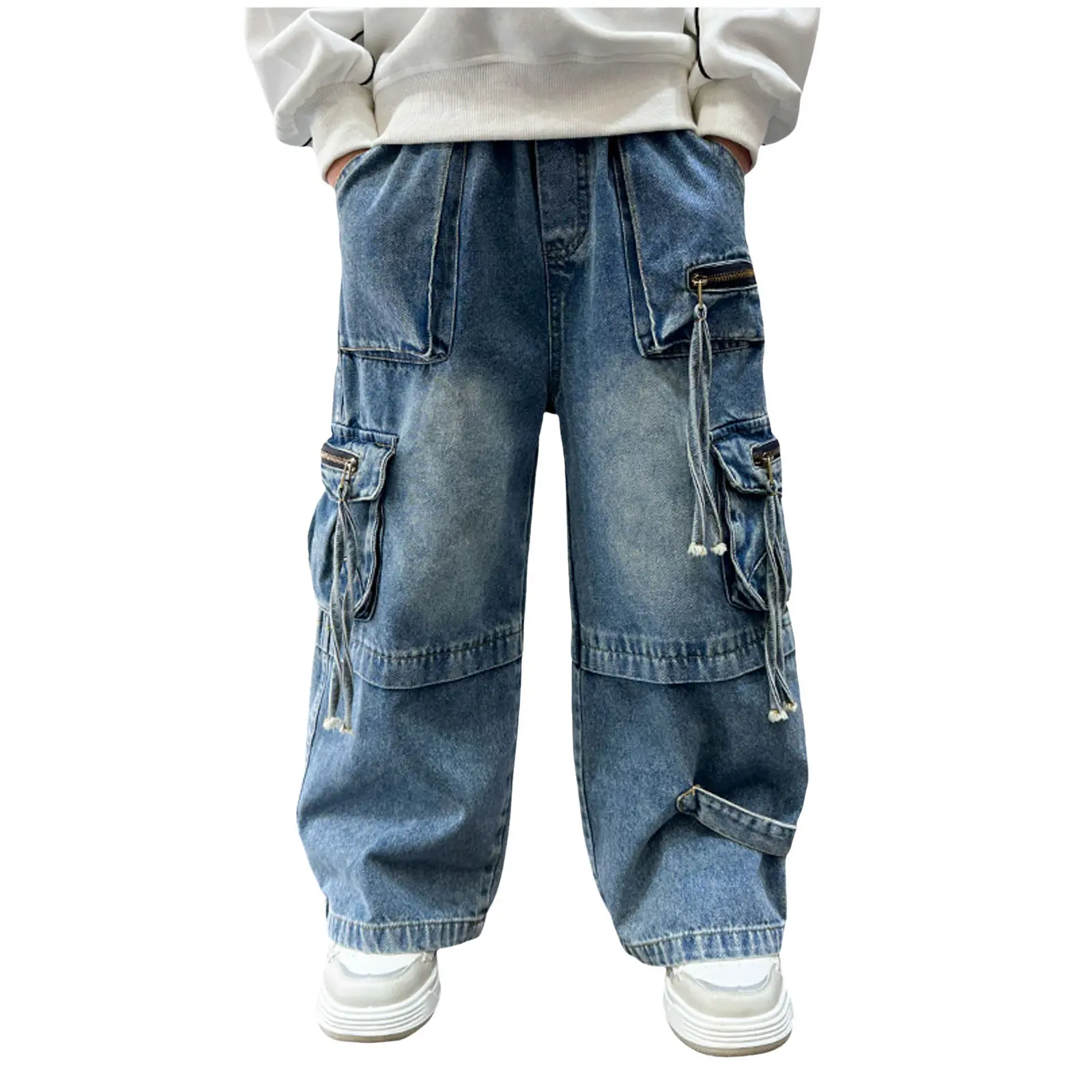 

Boy Fleece Boys Jeans Childrens Street Dance Hip Hop Overalls Middle And Large Childrens Straight Wide Leg Boys Ski Pants Large