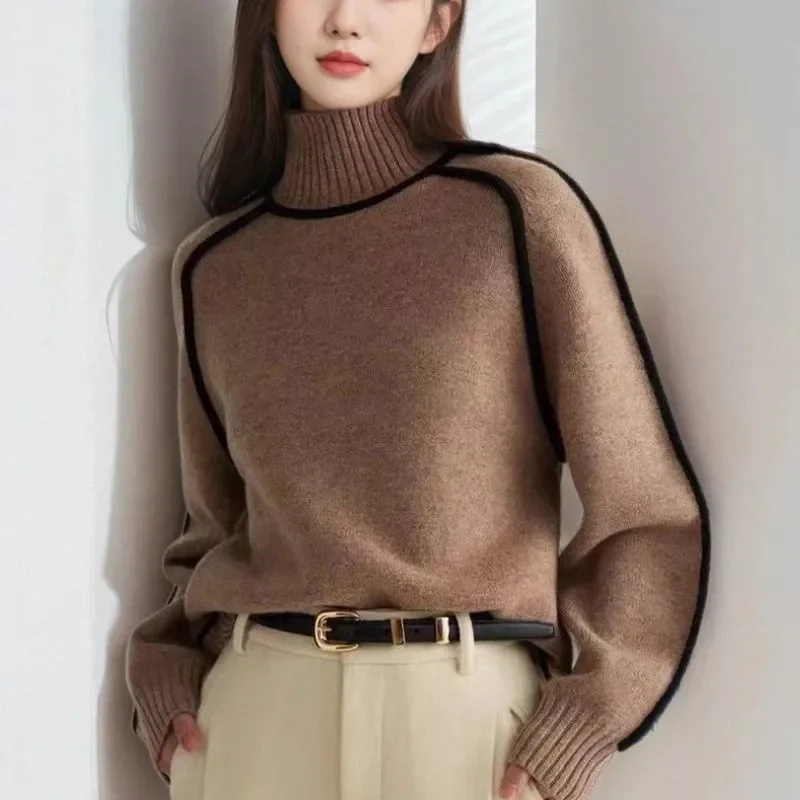 2025 Autumn Long Sleeve Turtleneck Tops Slim Knitted Bottoming Korean Fashion Sweater Harajuku Pullover Women Clothing Jumper