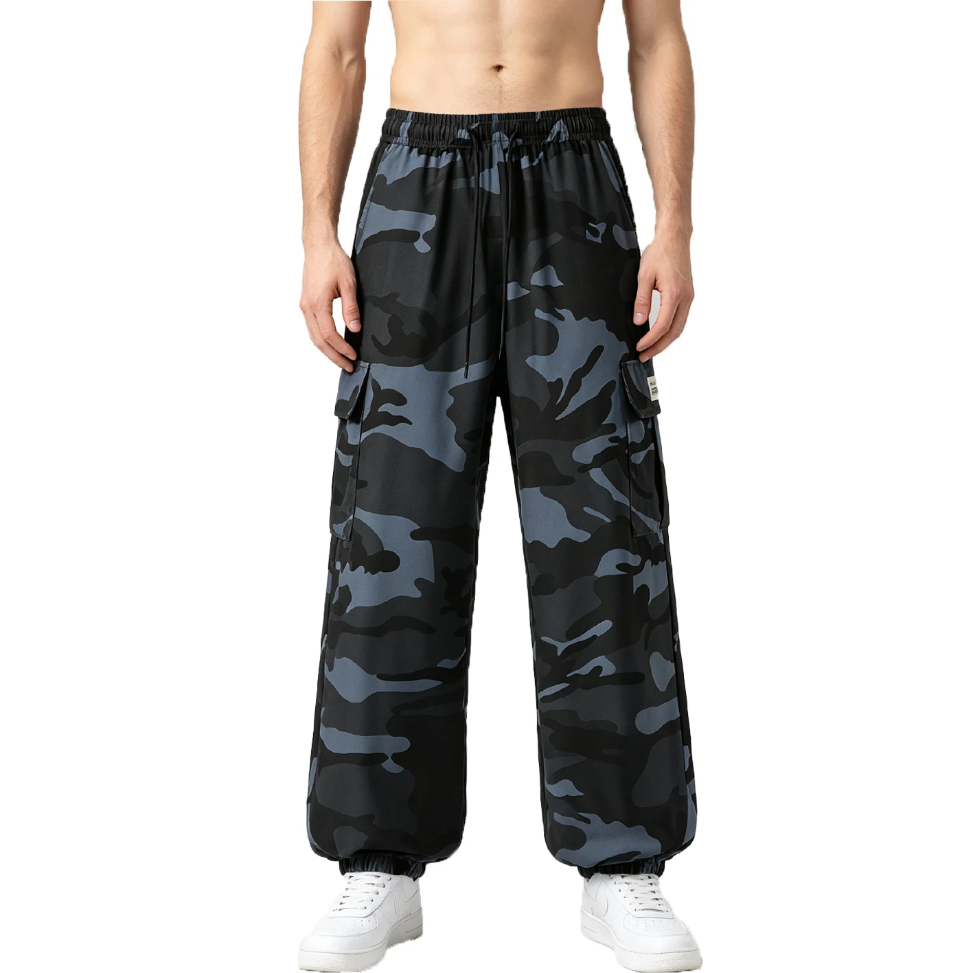 Jogger Camouflage Cargo Pants Men Elastic Drawstring Waist Multi Pockets Streetwear Loose Fit Casual Jogging Trousers For Men