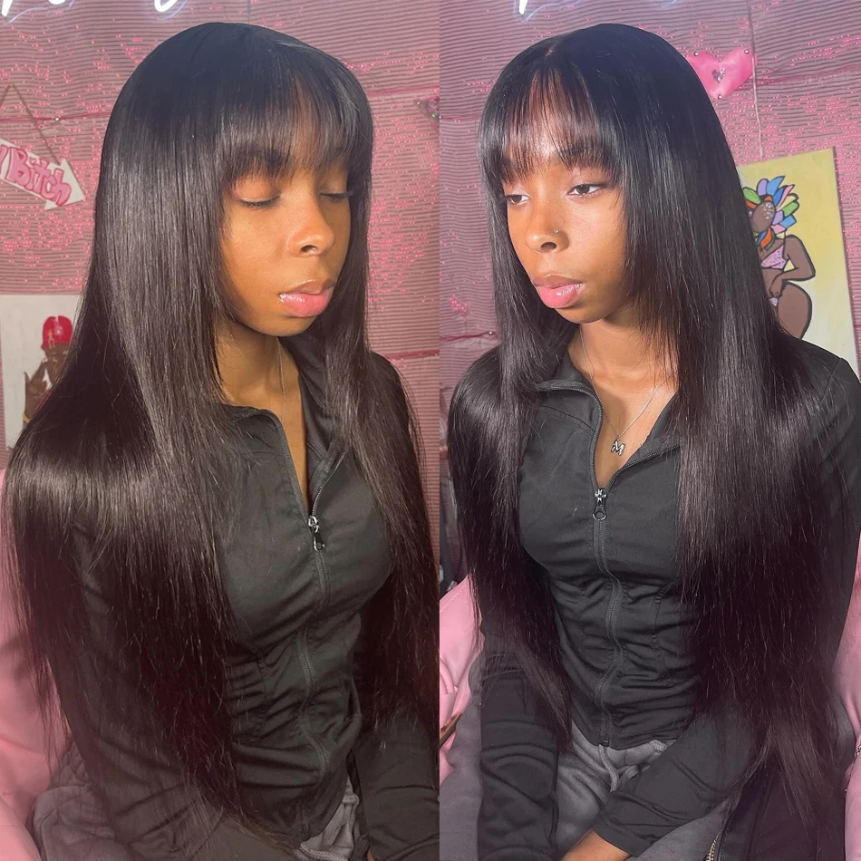 Wiggogo 3X1 Middle Part Lace Wig Bob Wigs Full Machine Made Bone Straight Human Hair Wigs With Bangs Short Bob Human Hair Wigs