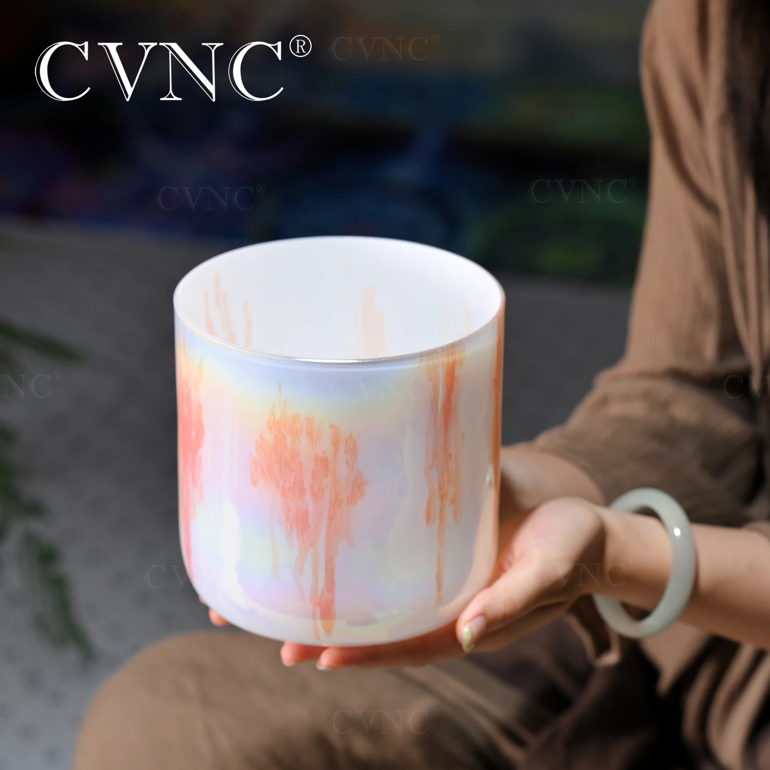 

CVNC 7 Inch Dream Sun Color Clear Quartz Crystal Singing Bowl Cosmic Light 440/432hz for Meditation Sound Healing with Mallet
