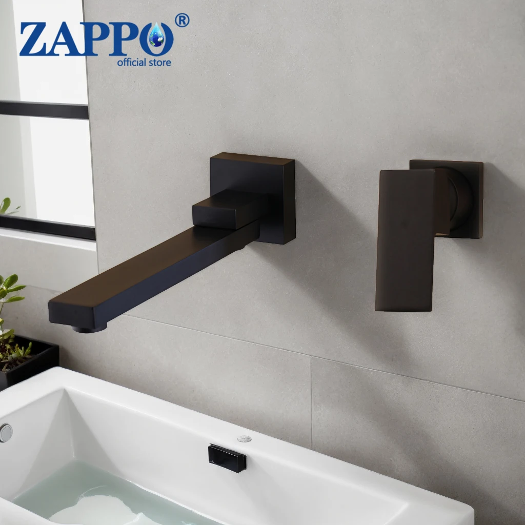 ZAPPO Matte Black Bathroom Bathtub Faucet Wall Mount Solid Brass Chrome Bathroom Basin Sink Mixer Faucets Tap w/360 Swivel Spout