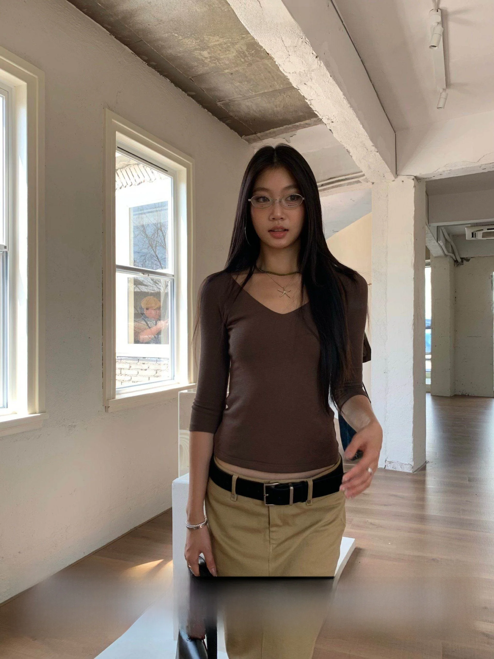 

Fortunee Early Autumn Women's Slim Fit ort Sve T-irt Waist Cinching Versatile ort Length Commute Sle Pure Color