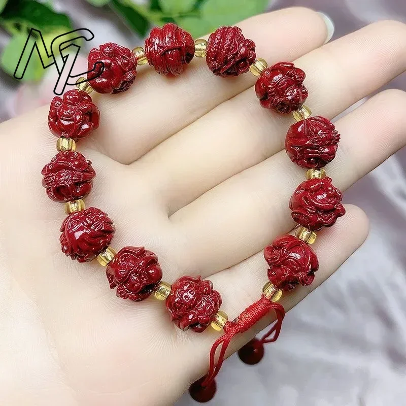 Customized Natural Red Cinnabar Chinese Zodiac Beads Bracelet Jade Round Hand Weaving Jewellery Fashion Woman Luck Amulet New