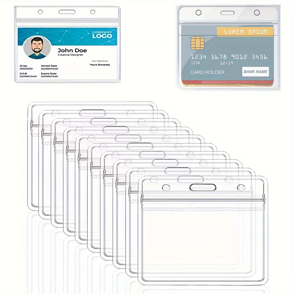 10 verpackter Ausweishalter, Kartenklemme, transparent, horizontal, Ausweishalter, Ausweisschutz, Schule, Büro – Detail 1