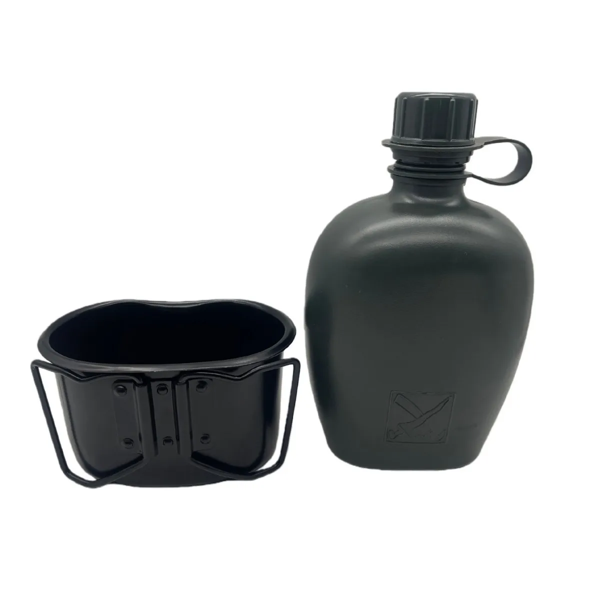 

Набор для кемпинга и походов: портативная алюминиевая черная фляга и миска с ручкой
