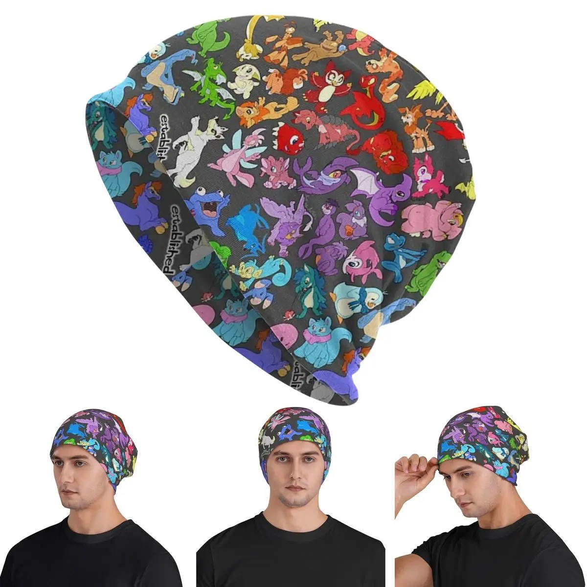 

NEOSPLASH! All The Neopets, All Over Print! Skullies Beanies Hats Warm Autumn Cap Knitted Bonnet Caps for Men Women Adult