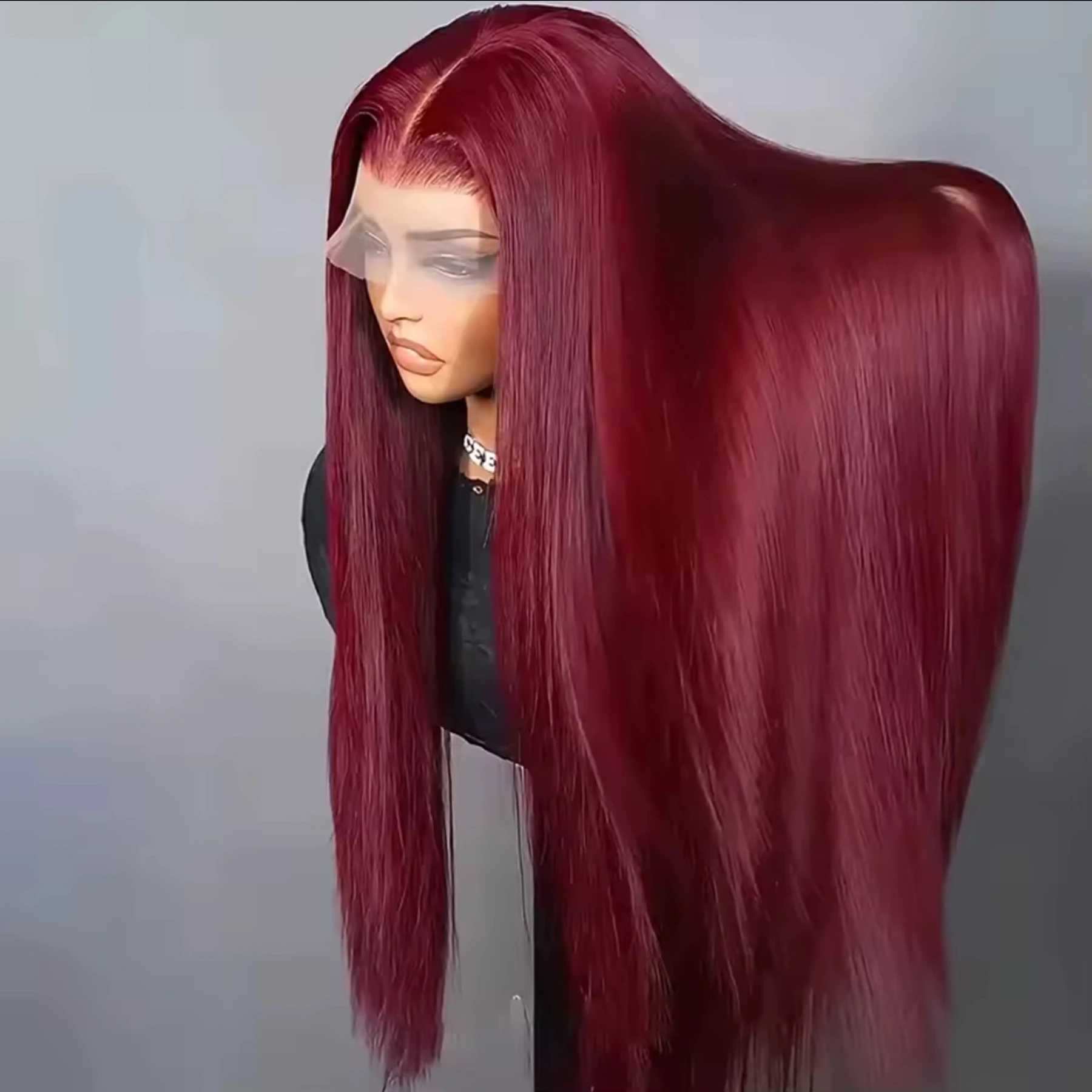 

99J Red Burgundy Color Silky Straight 13X4X1 HD Full Lace Frontal Wigs For Women Preplucked With Baby Hair Heat Resistant Fiber