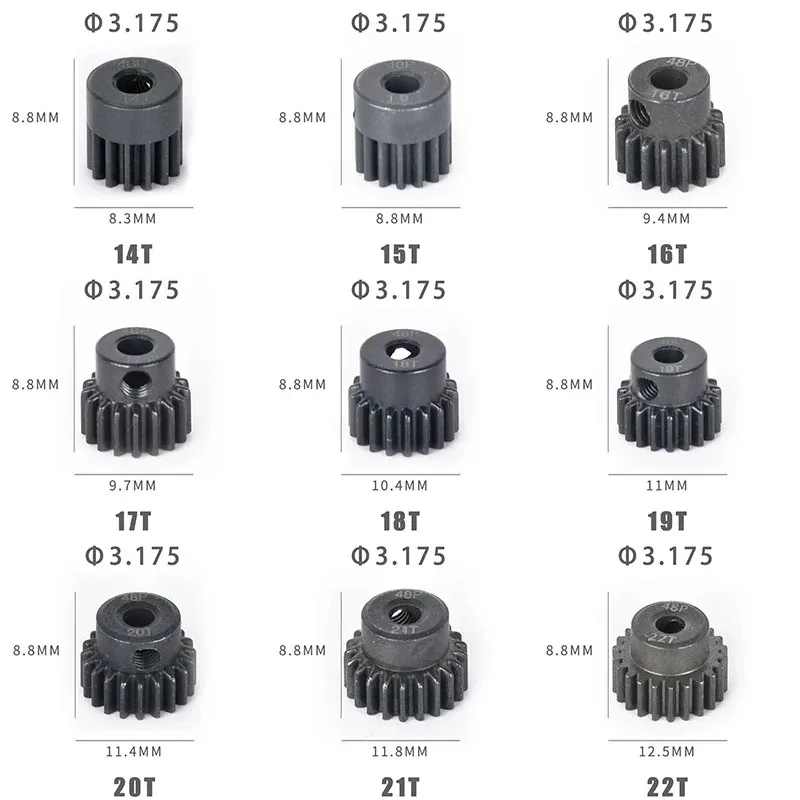 48P 3.175mm 16T 17T 18T 19T 20T 22T 24T 25T 26T 27 Black Steel Metal Pinion Motor Gear 1/10 AXIAL SCX10 RC Model Car Motor Parts