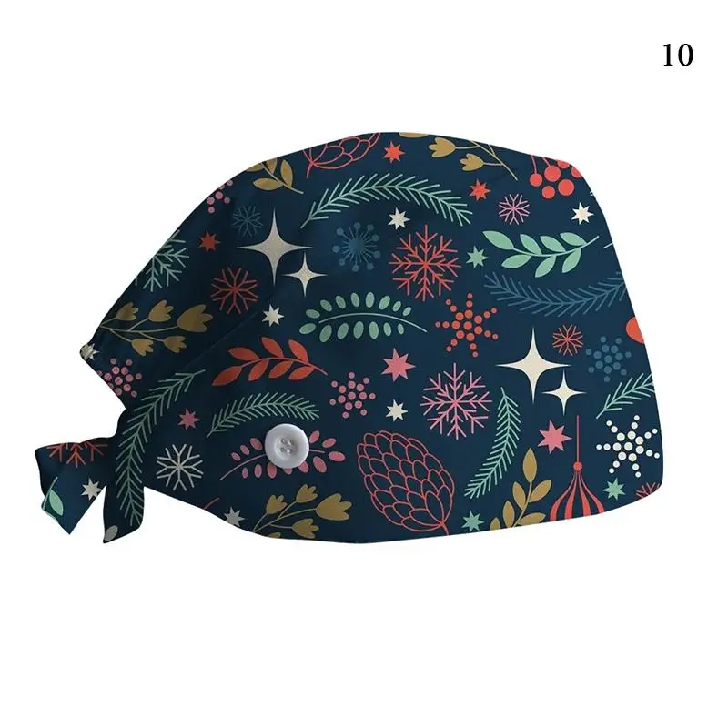 Christmas Print Surgical Caps Adjustable Nurse Cap Sweat-absorbent Balaclava Neutral Baotou Cap Fashion Doctor Hat For Christmas