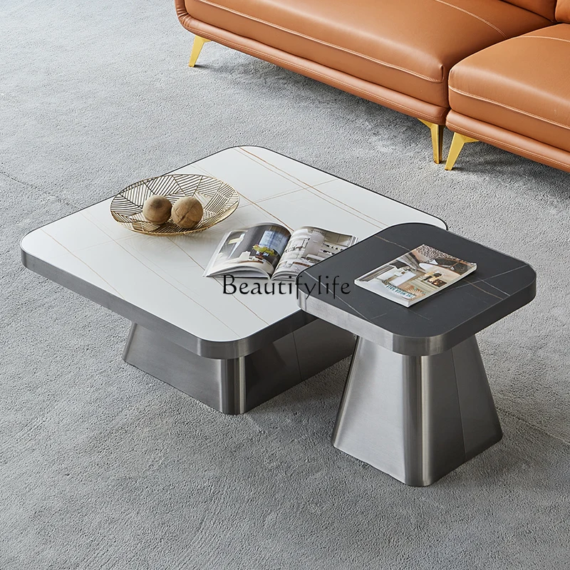 

Italian Stone Plate Coffee Table Combination Nordic Style Light Luxury Modern Simple Tea Table Stainless Steel