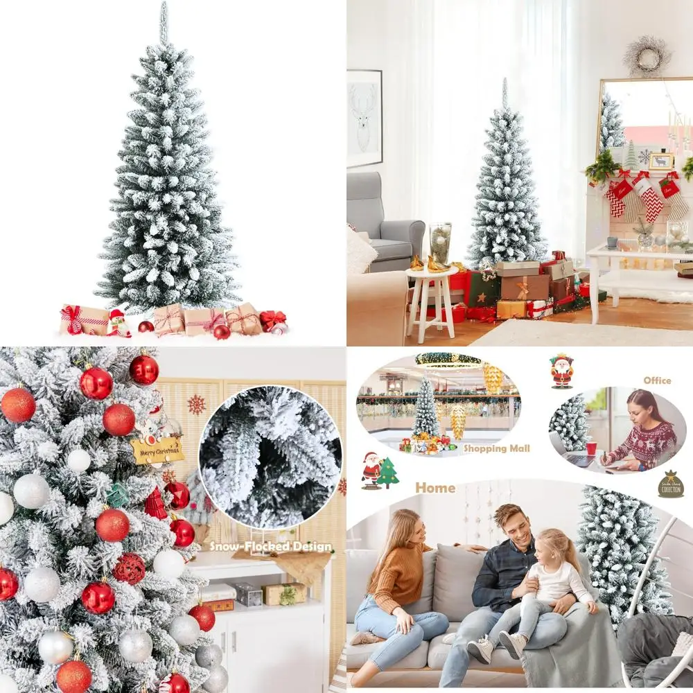 

Компактная тонкая снежная флокированная рождественская елка-карандаш длиной 4,5 фута с наконечниками для ветвей 373 и металлической подставкой, реалистичная рождественская елка для