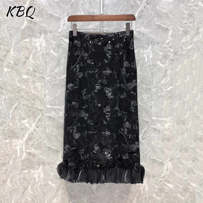 

KBQ Colorblock Temperament Spliced Sequins Skirts For Women High Waist Splice Zipper Bodycon Midi Skirt Female Autumn Fashion