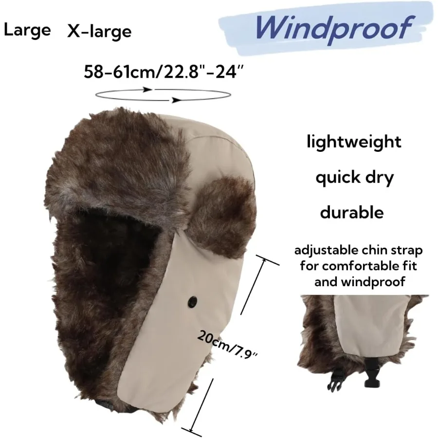 LLmoway Cappello da cacciatore Cappello invernale caldo in pelliccia sintetica con paraorecchie Cappelli da sci da neve impermeabili antivento per uomo Donna Tempo freddo