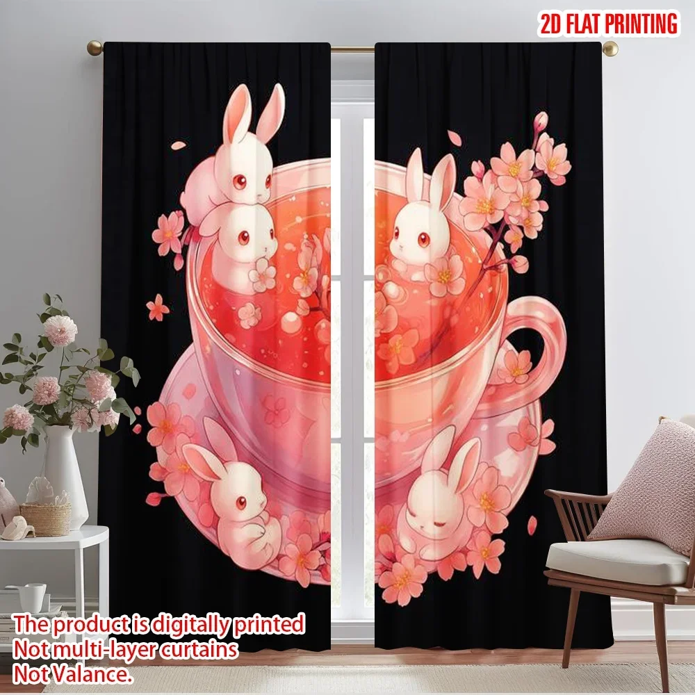 2pcs,2D plane printing Popular Curtains Bunny Tea Party Polyester Woven (without rod) All Seasons Perfect for Bedroom Office