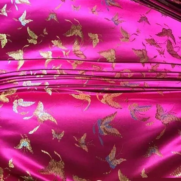 Glossy Brocade Jacquard Fabric Per Meter for Hanfu Clothing Cheongsam Sewing Plain Fashion Butterfly Pattern Textile Smooth Thin